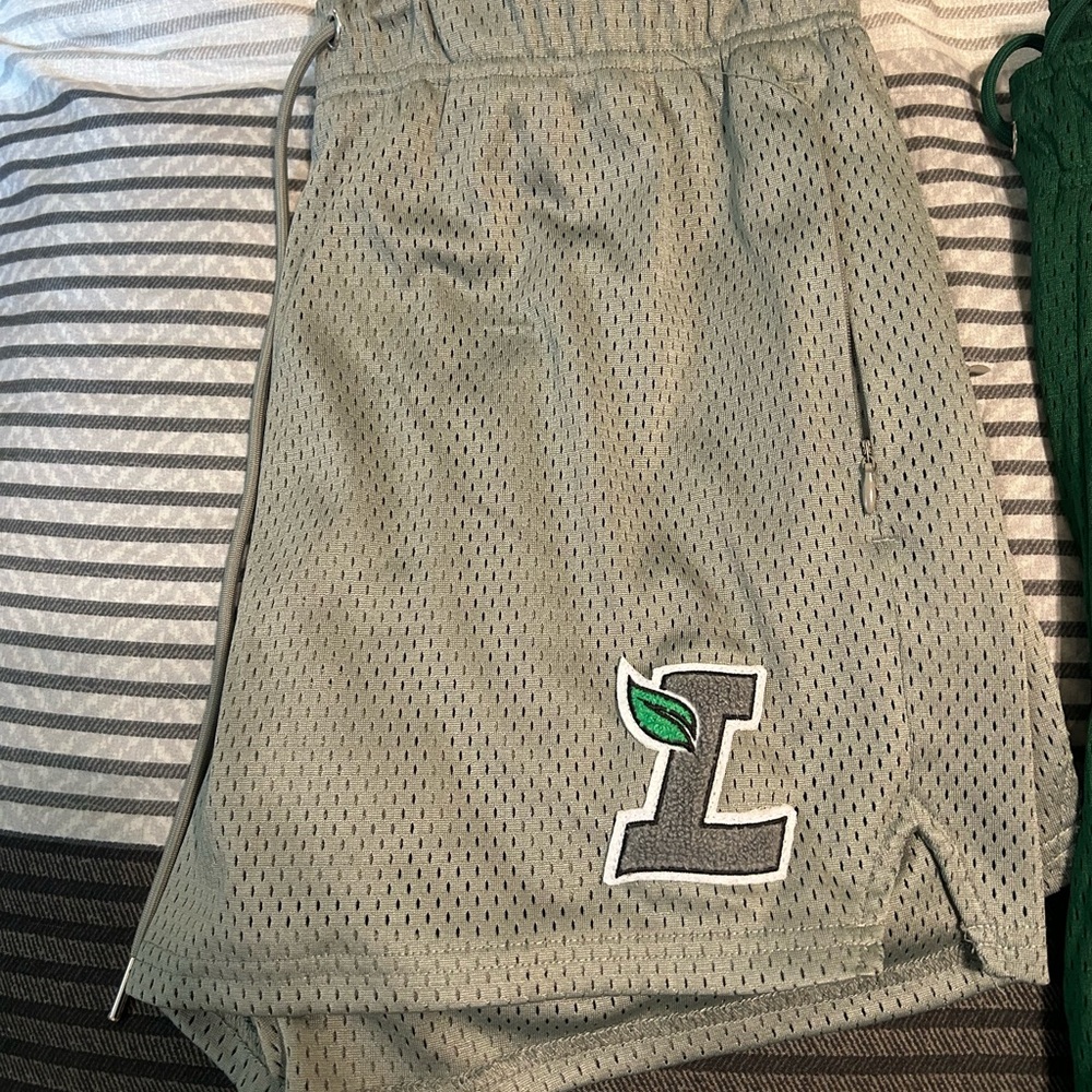 Gray Mesh Athletic Shorts with Logo